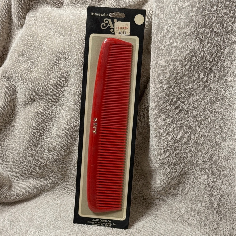 Vintage Unbreakable Ajax Comb Red New Old Stock Lifetime Guarantee 8"‎